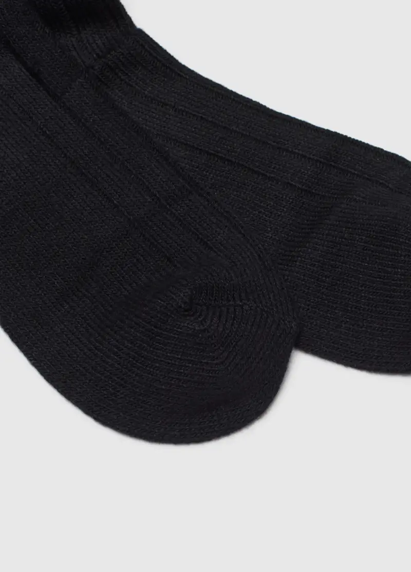 Calzini Lunghi Neri Elasticizzati A Coste, Donna, Nero miniatura 3