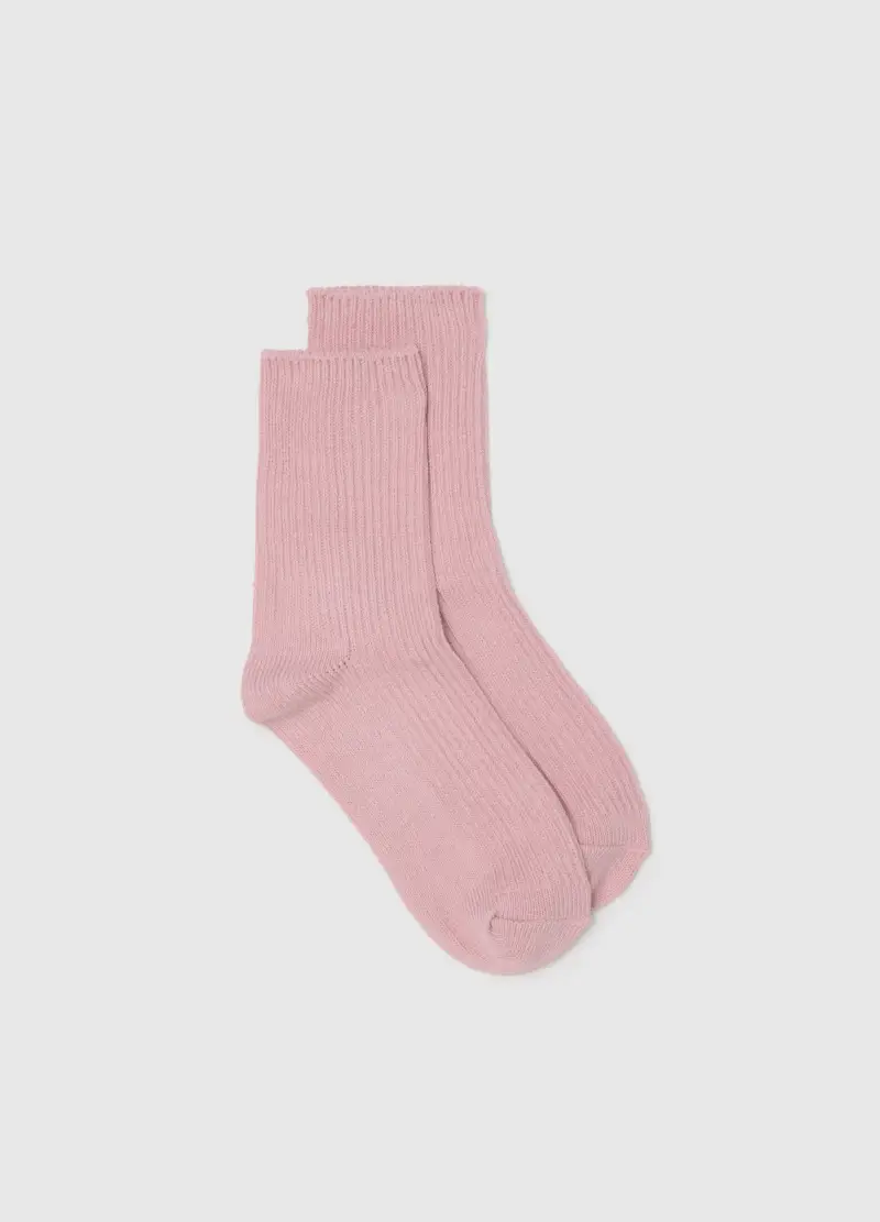 Calzini Lunghi Rosa In Misto Cotone Elasticizzato, Donna, Rosa