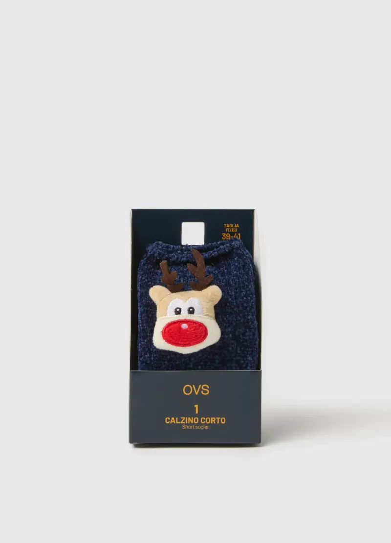 Calzini Natalizi Blu Con Ricamo In Rilievo, Donna, Blu