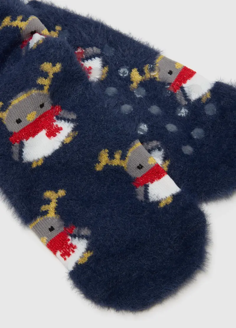 Calzini Natalizi Blu In Cotone Elasticizzato, Donna, Blu miniatura 3