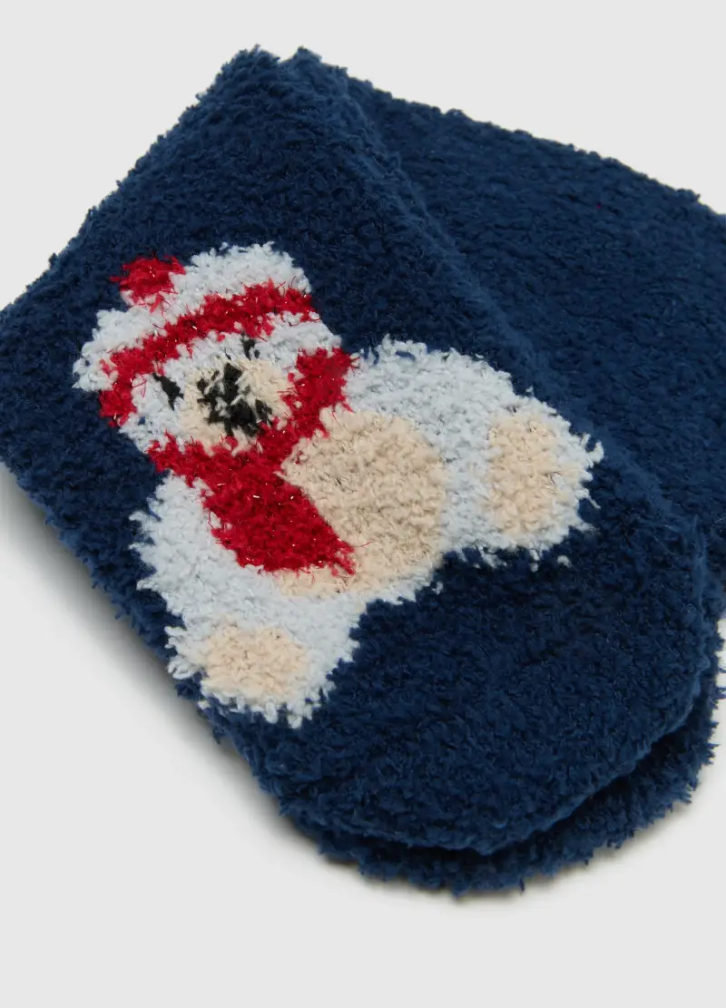 Calzini Natalizi Blu In Tessuto Elasticizzato, Donna, Blu miniatura 3