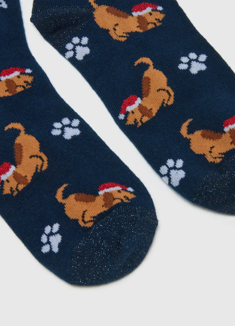 Calzini Natalizi In Misto Cotone Blu Con Stampa, Donna, Blu miniatura 3