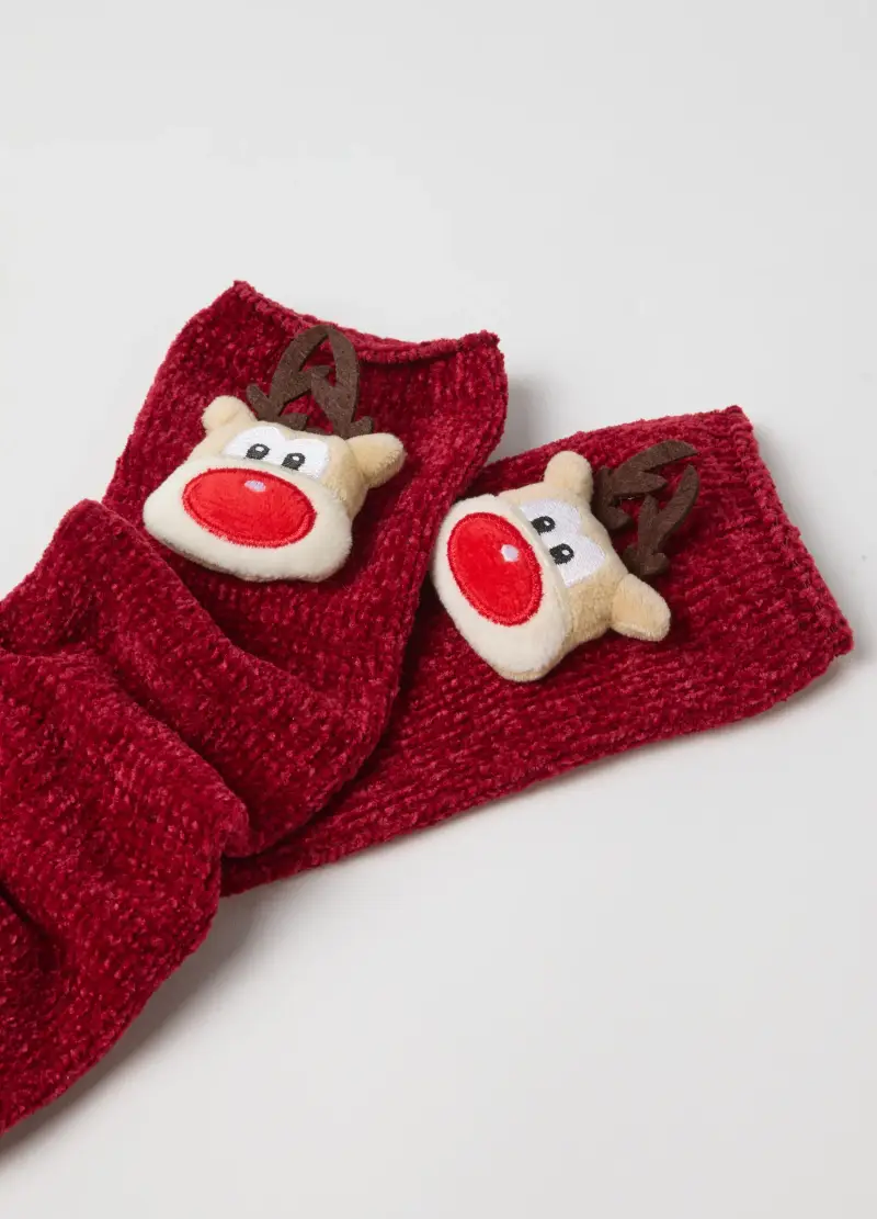 Calzini Natalizi Rossi Con Ricamo In Rilievo, Donna, Rosso miniatura 3