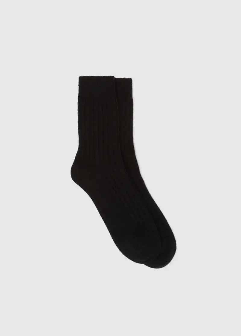 Calzini Neri In Lana E Cashmere, Donna, Nero