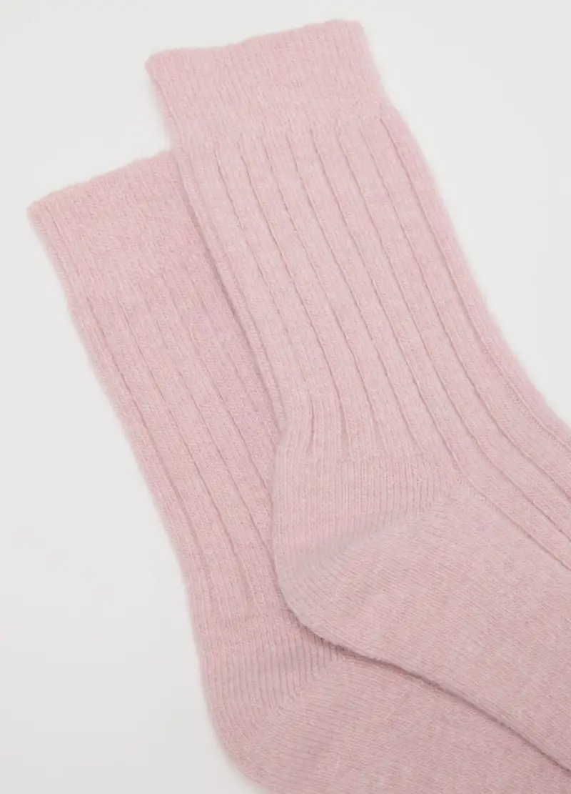Calzini Rosa Lunghi In Misto Lana E Cashmere, Donna, Rosa miniatura 3