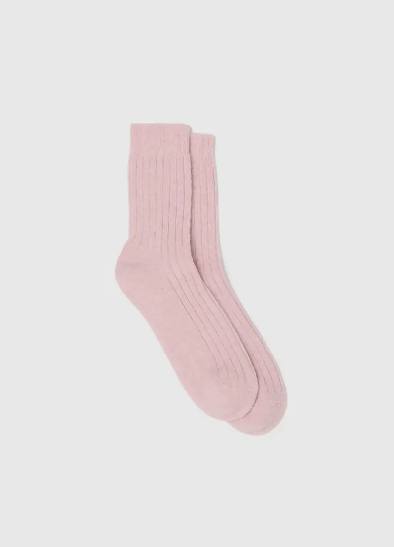 Calzini Rosa Lunghi In Misto Lana E Cashmere, Donna, Rosa