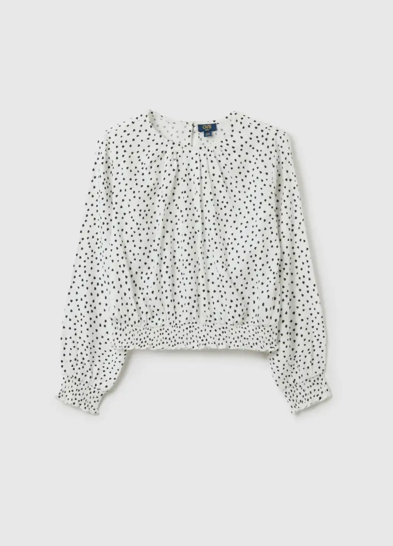 Camicetta A Pois Bianca Da Ragazza In Misto Cotone, Bambina, Bianco