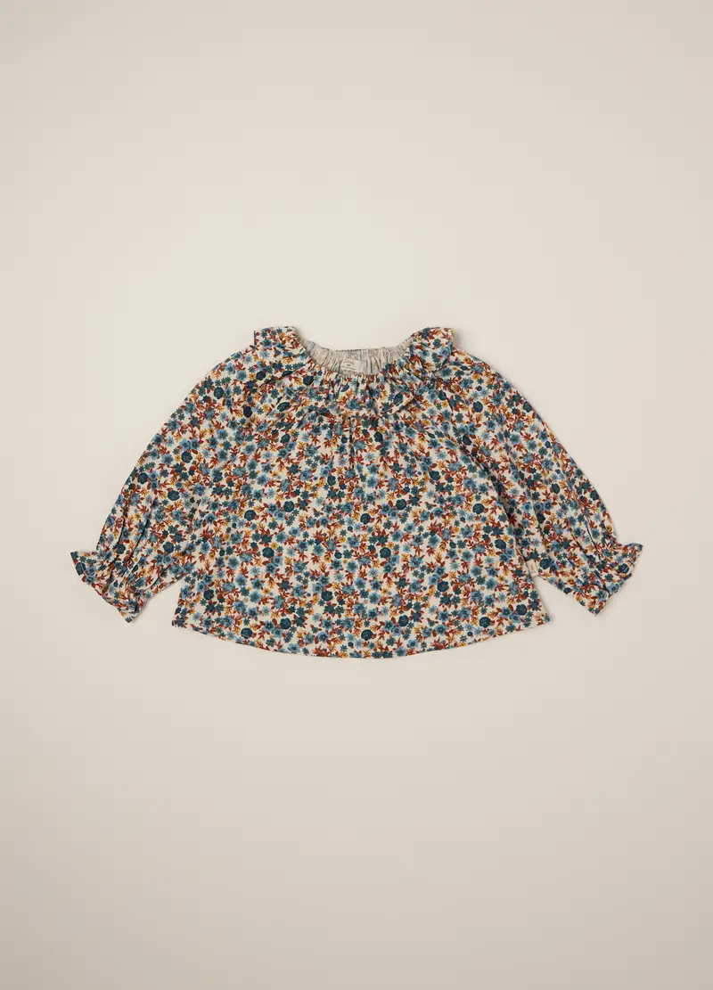 Camicetta Multicolor In Viscosa Con Stampa Floreale, Neonata, Beige