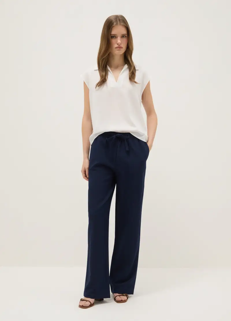 Camicetta Senza Maniche In Pura Viscosa Bianca Regular Fit Con Scollo A V, Donna, Bianco miniatura 2