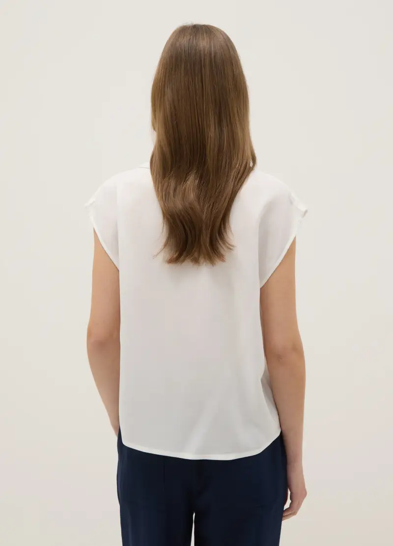 Camicetta Senza Maniche In Pura Viscosa Bianca Regular Fit Con Scollo A V, Donna, Bianco miniatura 3