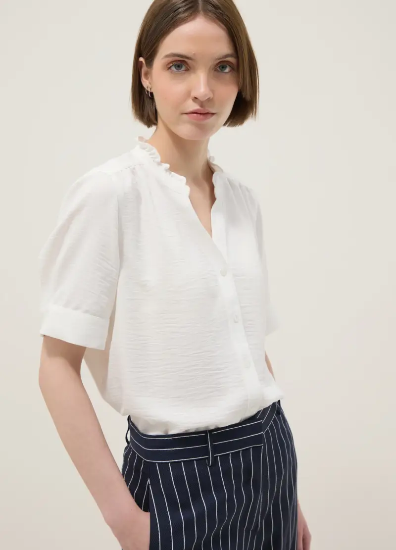 Camicia A Maniche Corte In Puro Cotone Bianca Regular Fit, Donna, Bianco