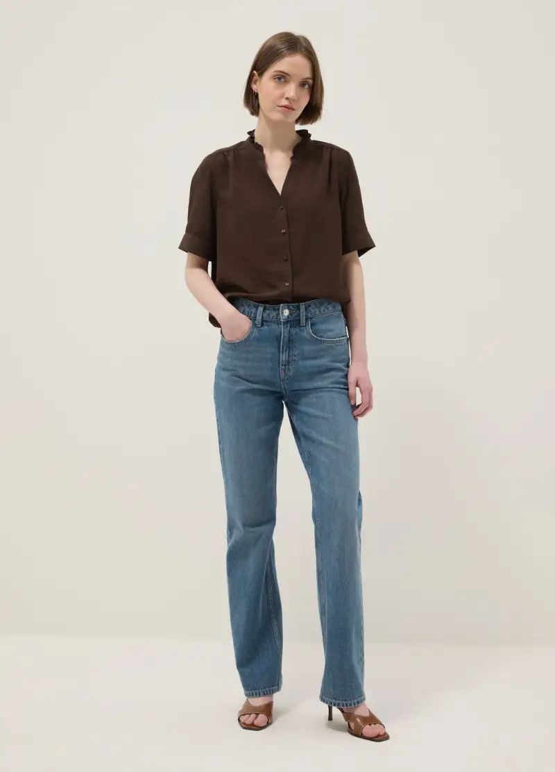 Camicia A Maniche Corte In Puro Cotone Marrone Regular Fit, Donna, Marrone miniatura 2