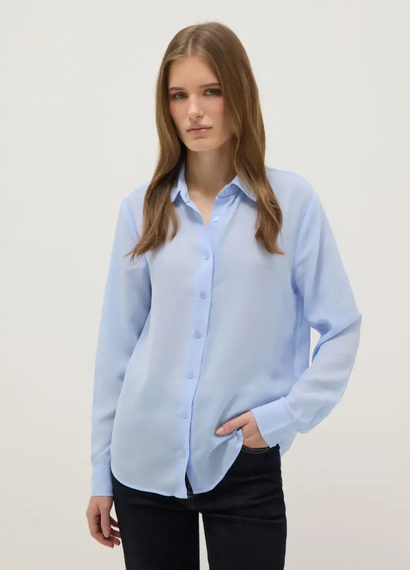 Camicia A Maniche Lunghe Azzurra Regular Fit, Donna, Azzurro miniatura 2
