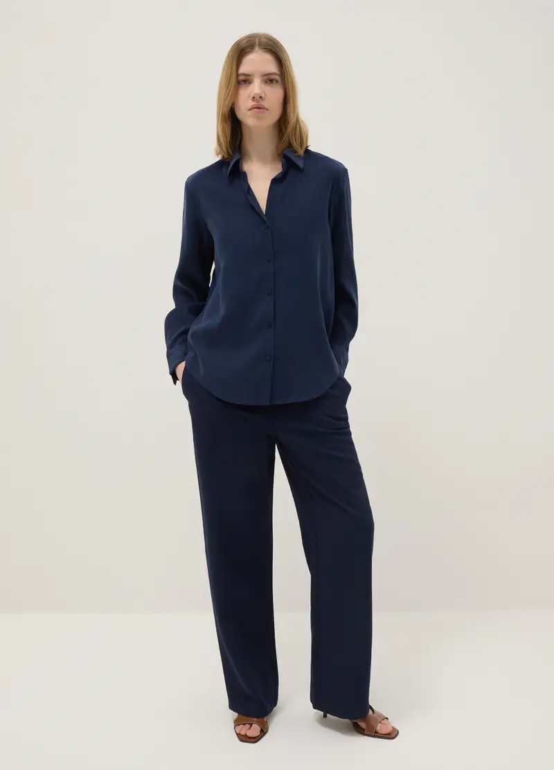 Camicia A Maniche Lunghe In Misto Viscosa Blu Regular Fit, Donna, Blu miniatura 2