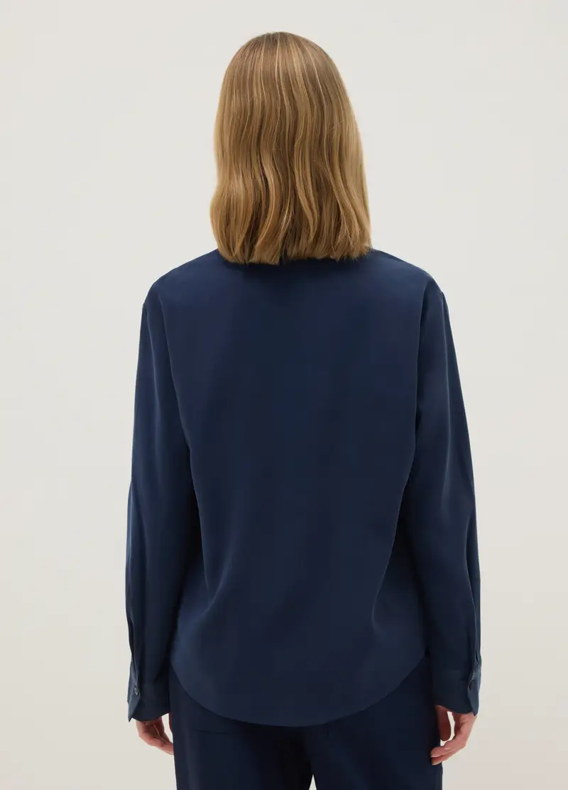 Camicia A Maniche Lunghe In Misto Viscosa Blu Regular Fit, Donna, Blu miniatura 3