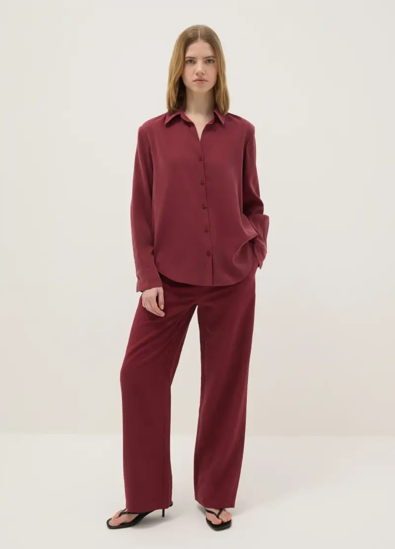 Camicia A Maniche Lunghe In Misto Viscosa Rossa Regular Fit, Donna, Rosso miniatura 2