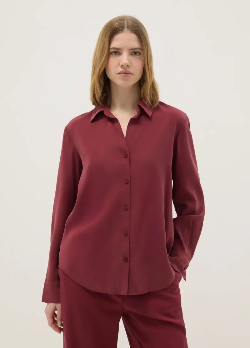 Camicia A Maniche Lunghe In Misto Viscosa Rossa Regular Fit, Donna, Rosso