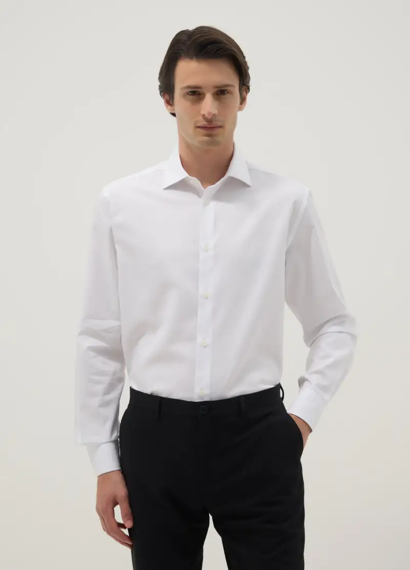Camicia A Maniche Lunghe In Puro Cotone Bianca Regular Fit, Uomo, Bianco