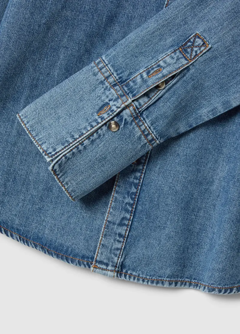 Camicia A Maniche Lunghe In Puro Cotone Denim Blu Regular Fit, Donna, Denim miniatura 2