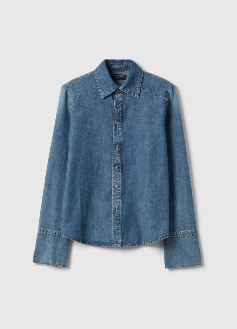 Camicia A Maniche Lunghe In Puro Cotone Denim Blu Regular Fit, Donna, Denim