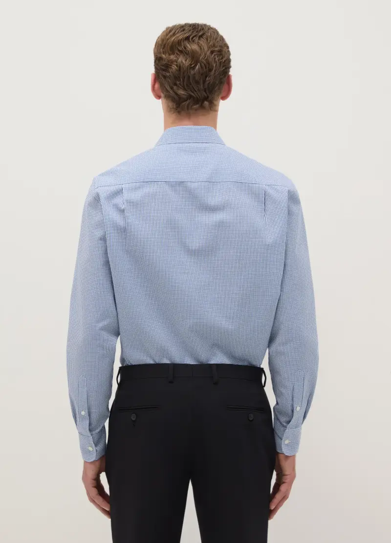Camicia A Quadri Azzurra In Puro Cotone Regular Fit Easy Iron, Uomo, Azzurro miniatura 3