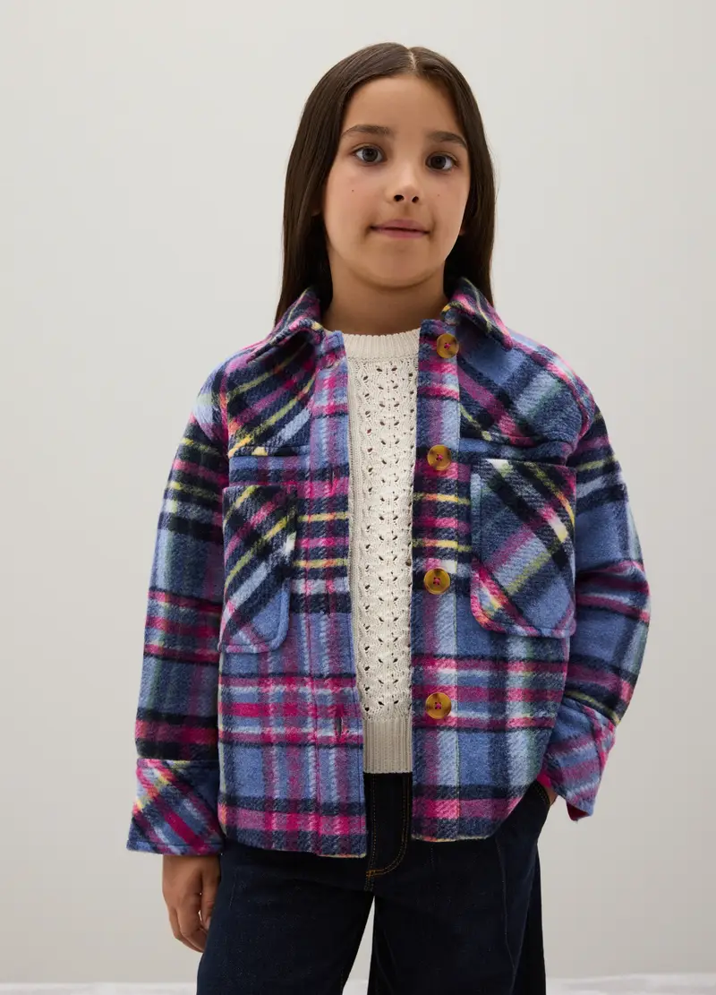 Camicia A Quadri Multicolor Da Ragazza In Misto Lana, Bambina, Multicolor