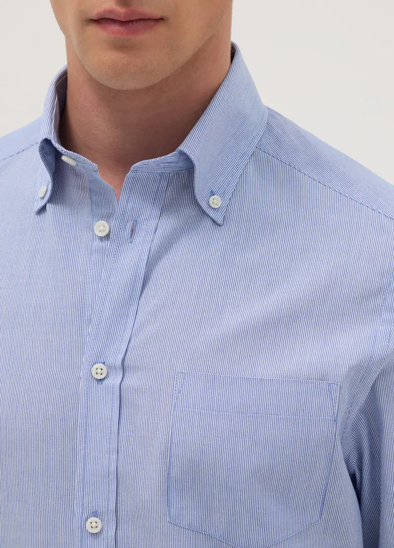 Camicia A Righe Azzurra In Misto Cotone Regular Fit Easy Iron, Uomo, Azzurro miniatura 2