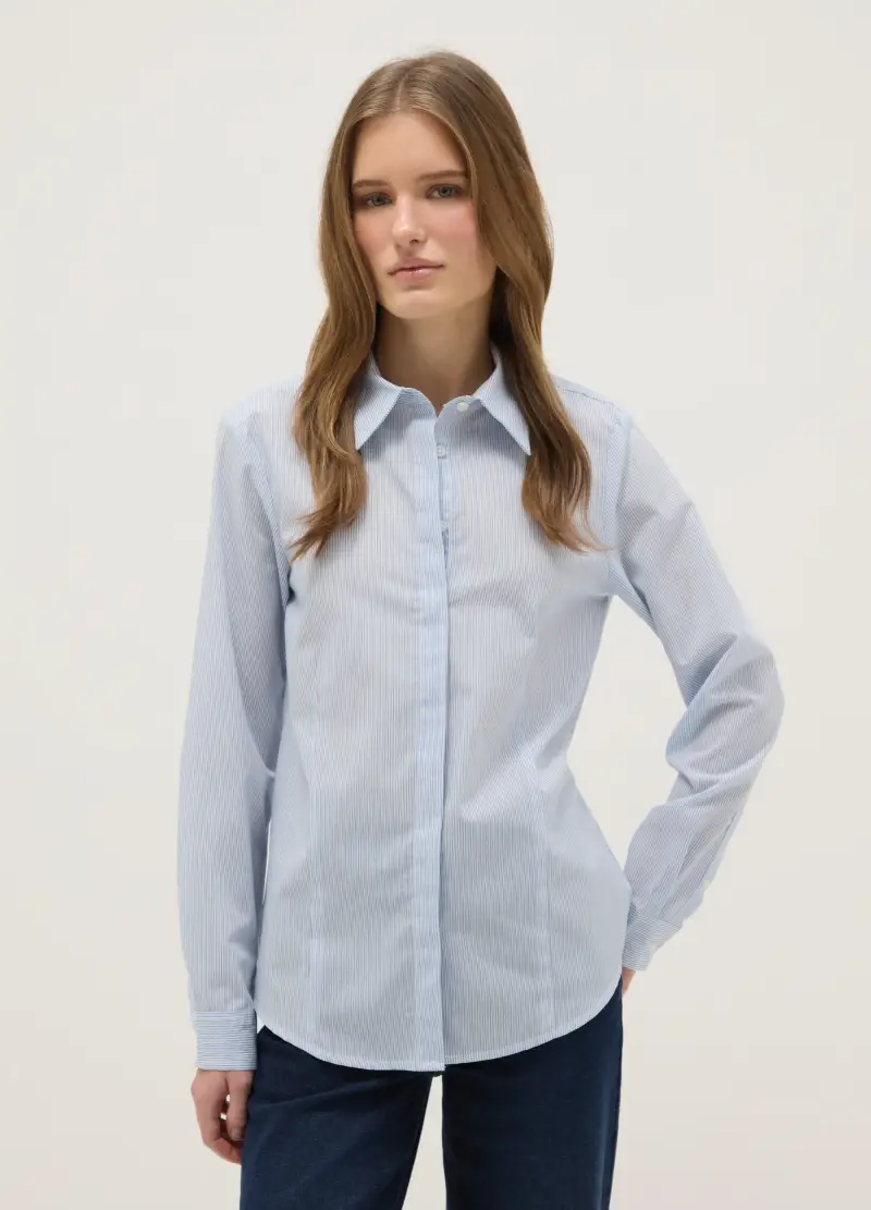 Camicia A Righe Multicolor In Misto Cotone Slim Fit Con Collo Classico, Donna, Multicolor miniatura 2