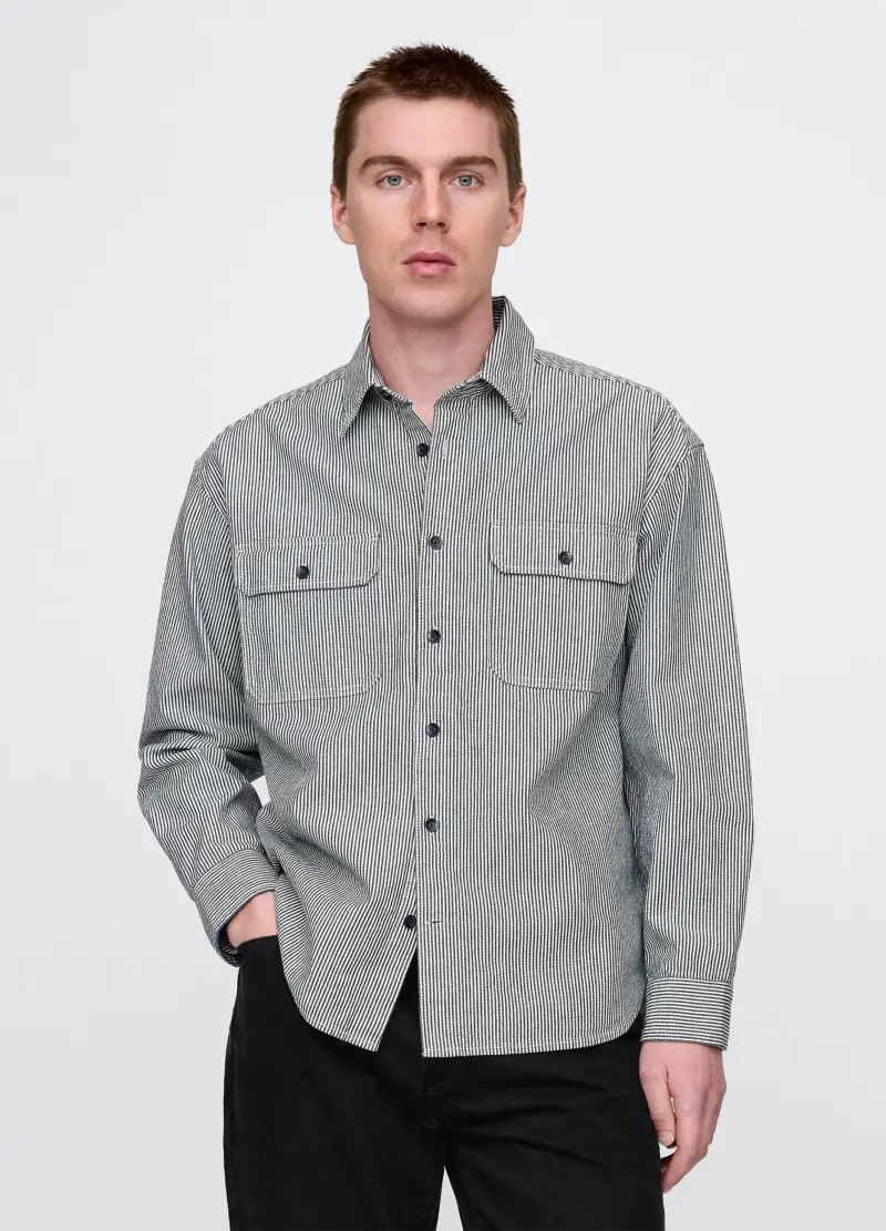 Camicia A Righe Nere E Grigie, Uomo Adult