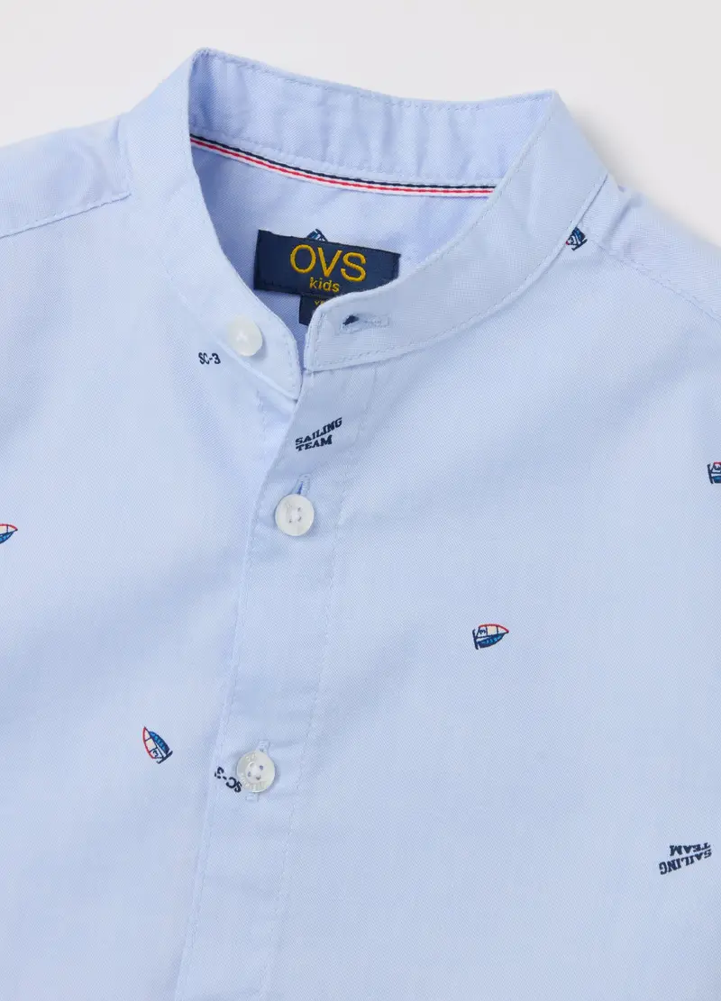 Camicia Alla Coreana Con Stampa Barche A Vela, Bambino, Azzurro miniatura 3