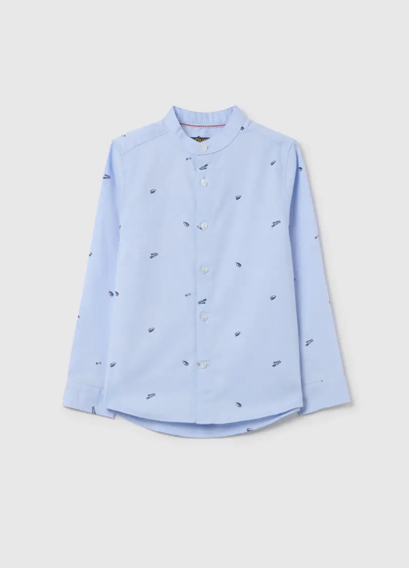 Camicia Alla Coreana Con Stampa Barche A Vela, Bambino, Azzurro