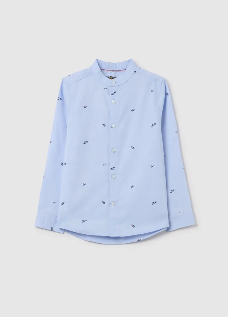 Camicia Alla Coreana Con Stampa Barche A Vela, Bambino, Azzurro