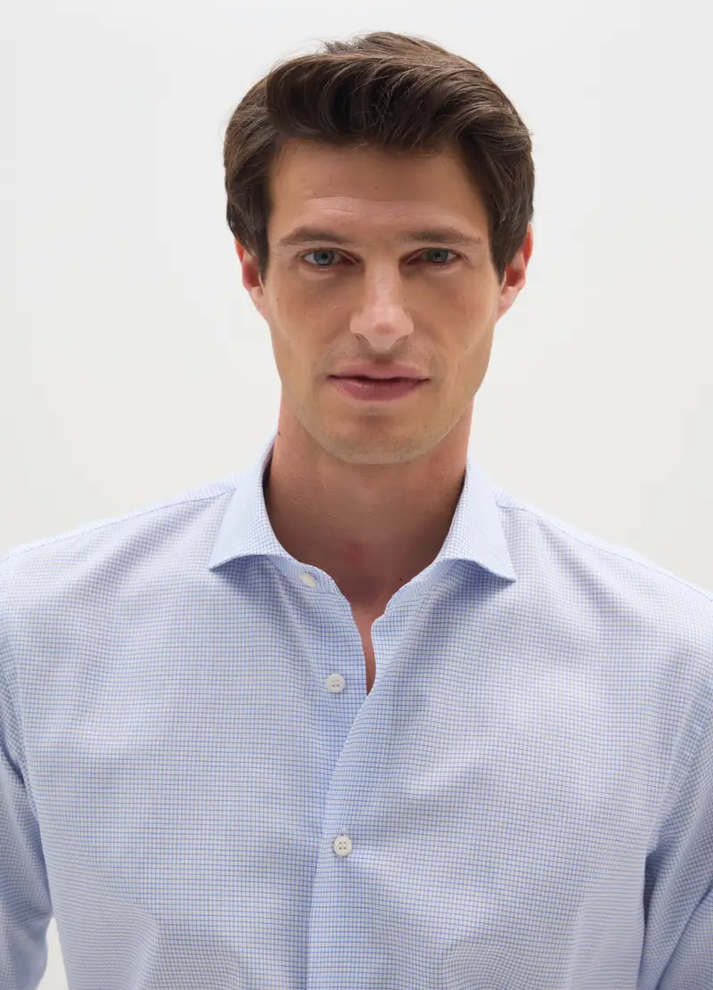 Camicia Azzurra A Maniche Lunghe In Cotone Twill, Uomo, Azzurro miniatura 3