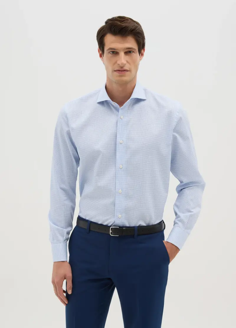 Camicia Azzurra A Maniche Lunghe In Cotone Twill, Uomo, Azzurro