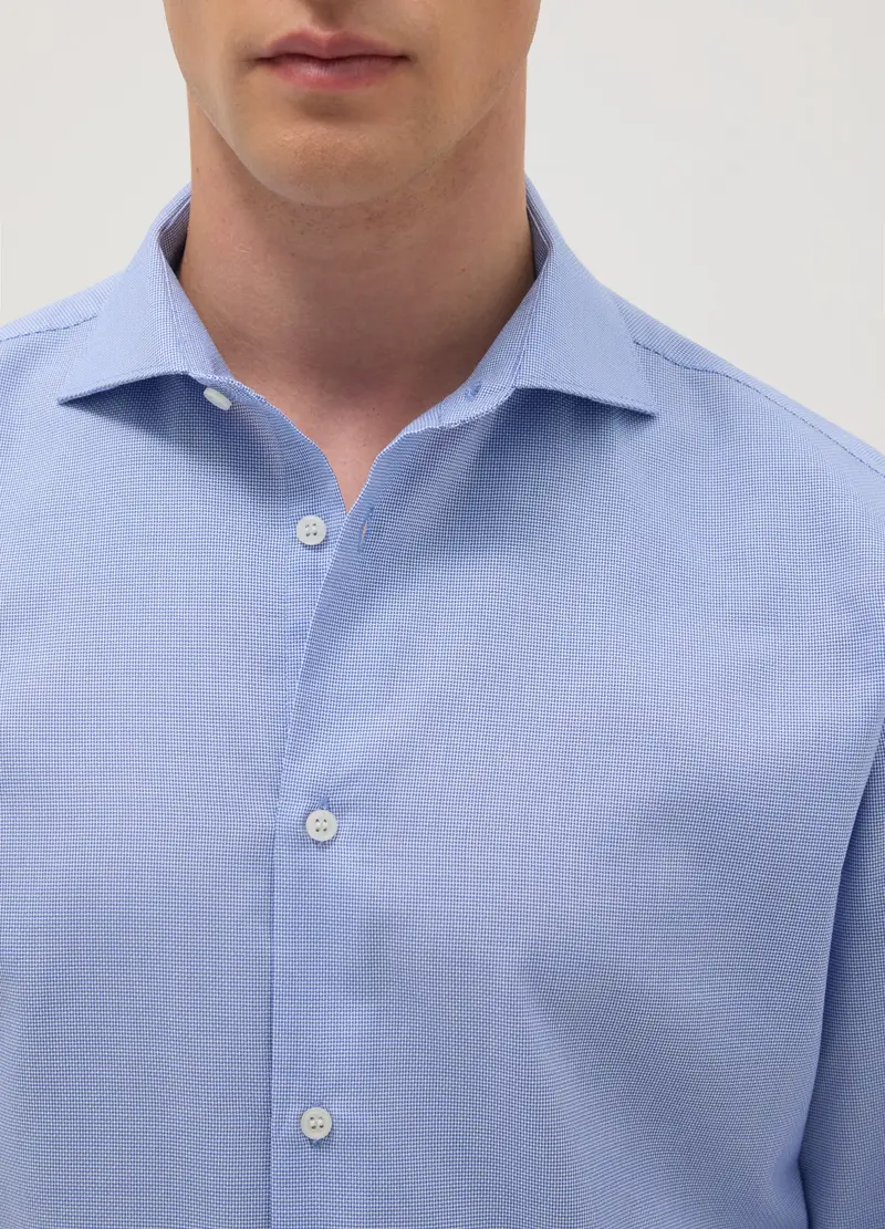 Camicia Azzurra Con Colletto Alla Francese In Puro Cotone Regular Fit, Uomo, Azzurro miniatura 2