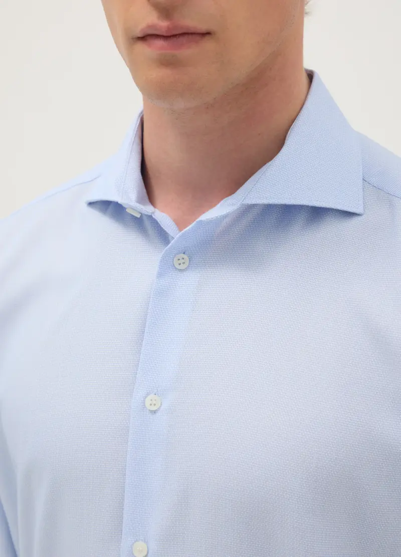Camicia Azzurra Con Colletto Alla Francese In Puro Cotone Slim Fit, Uomo, Azzurro miniatura 2