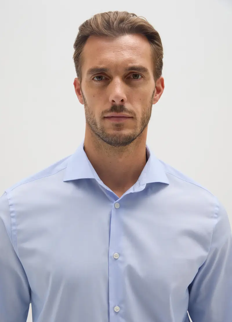 Camicia Azzurra Con Colletto Francese E Bottoni Regular Fit, Uomo, Azzurro miniatura 2