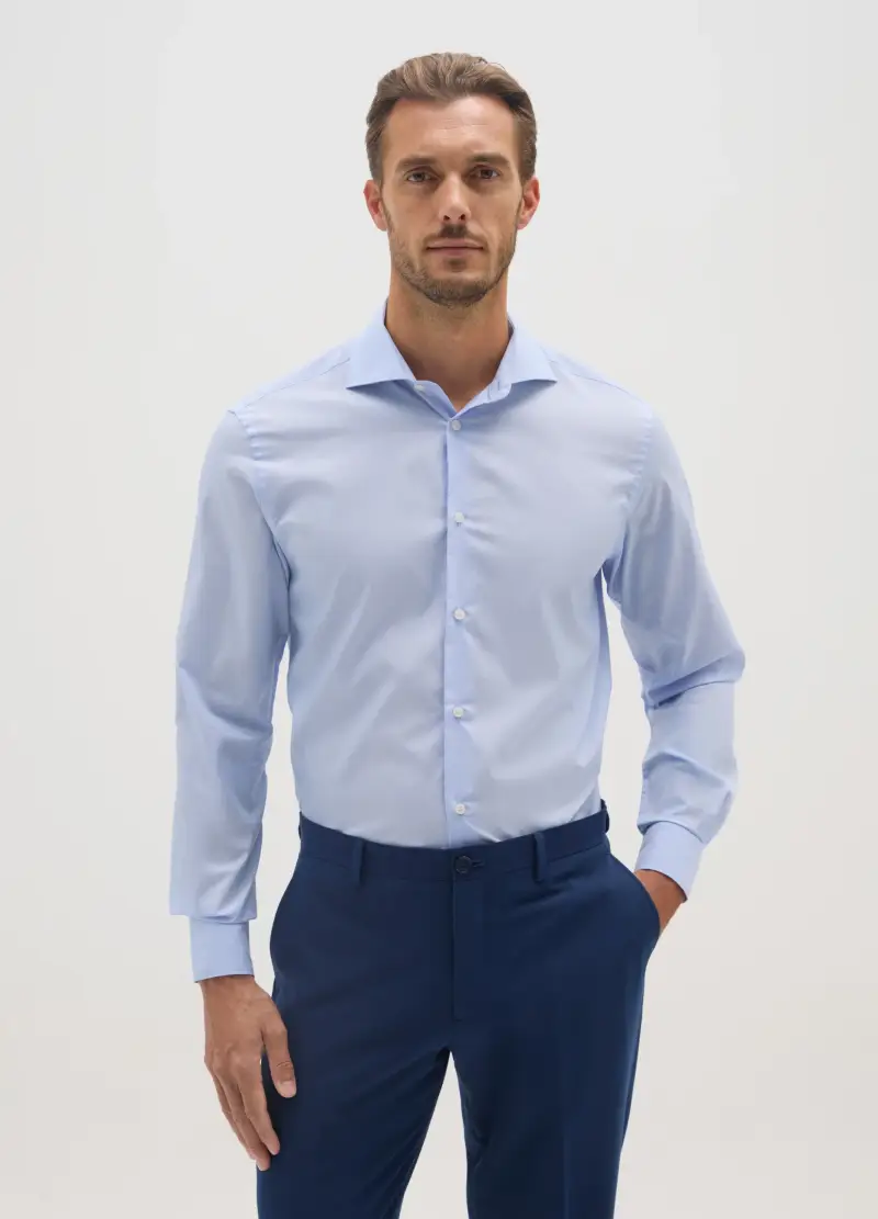 Camicia Azzurra Con Colletto Francese E Bottoni Regular Fit, Uomo, Azzurro