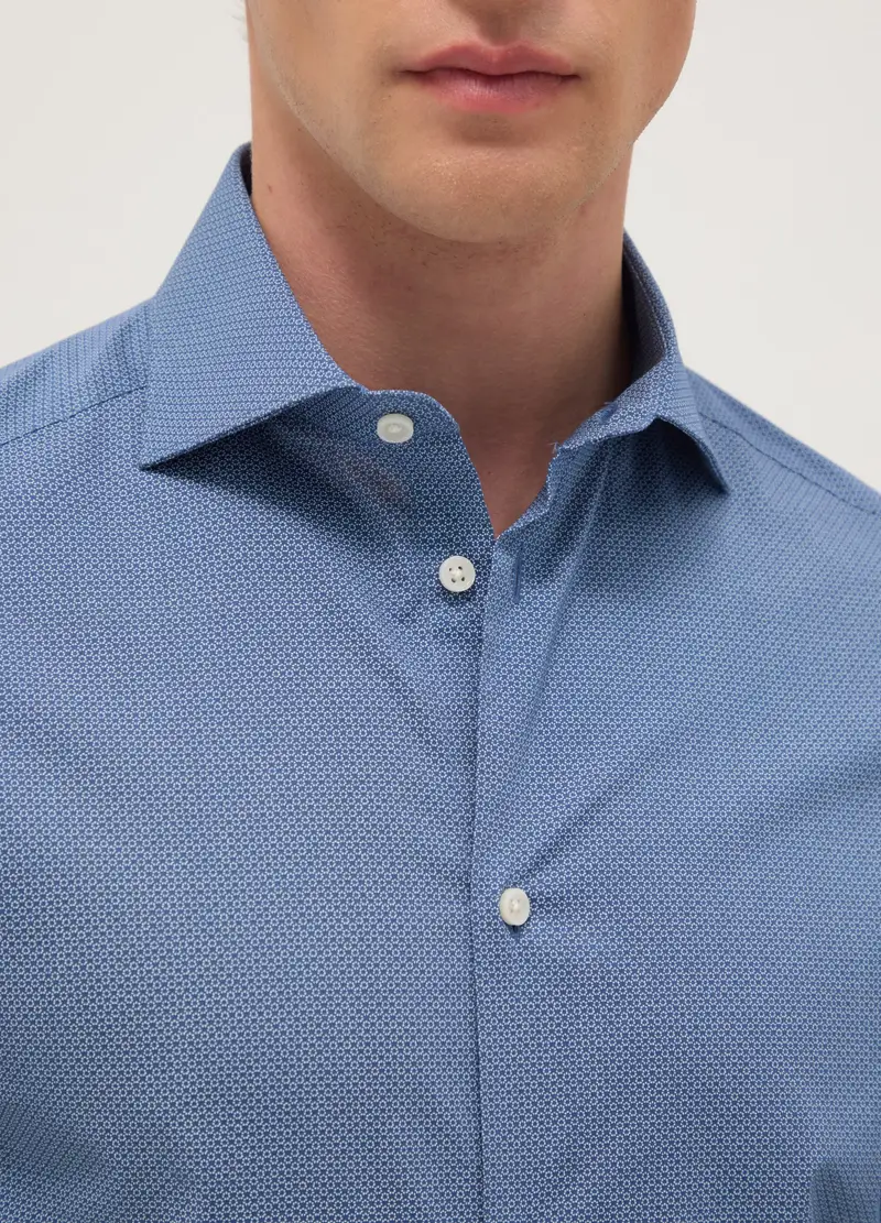 Camicia Azzurra Con Microquadri In Cotone Elasticizzato Regular Fit, Uomo, Azzurro miniatura 2
