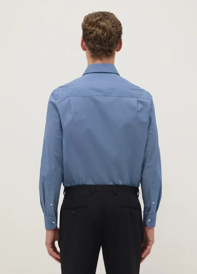 Camicia Azzurra Con Microquadri In Cotone Elasticizzato Regular Fit, Uomo, Azzurro miniatura 3