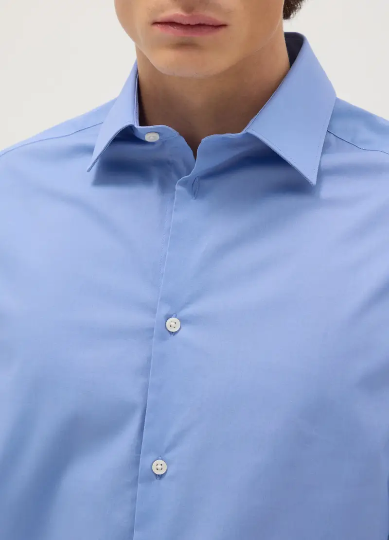 Camicia Azzurra In Cotone Elasticizzato Regular Fit Con Collo Classico, Uomo, Azzurro miniatura 2