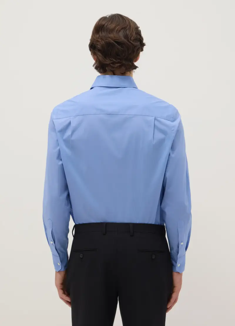 Camicia Azzurra In Cotone Elasticizzato Regular Fit Con Collo Classico, Uomo, Azzurro miniatura 3