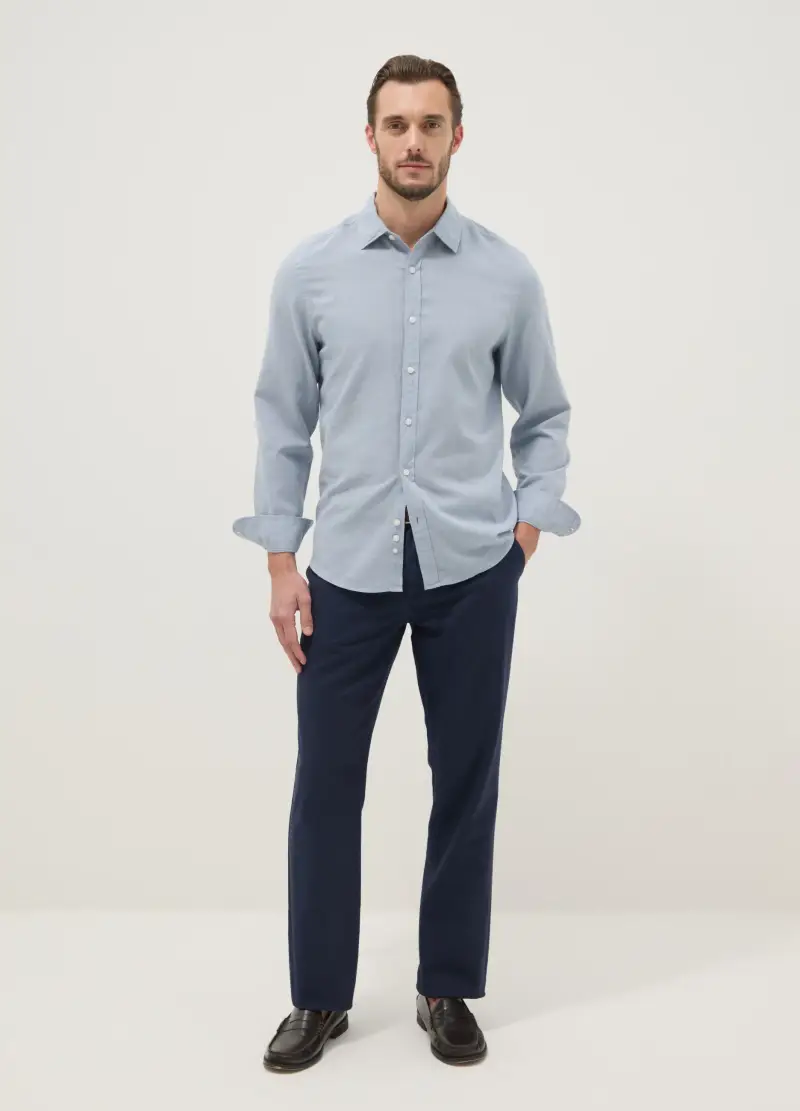 Camicia Azzurra In Misto Lino E Cotone Regular Fit, Uomo Adult miniatura 2