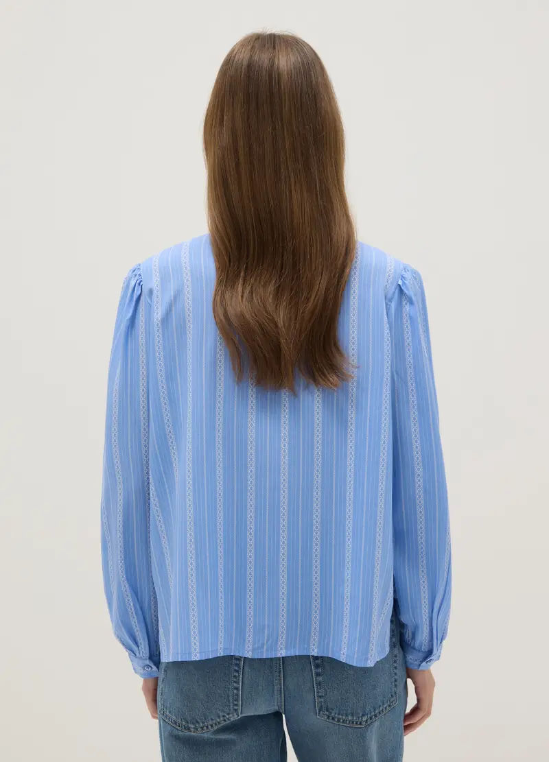 Camicia Azzurra In Pura Viscosa Con Fiocco E Trama A Righe, Donna, Azzurro miniatura 3