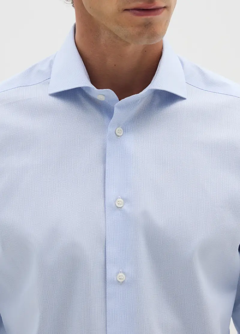 Camicia Azzurra In Puro Cotone Slim Fit Collo Alla Francese, Uomo, Azzurro miniatura 2