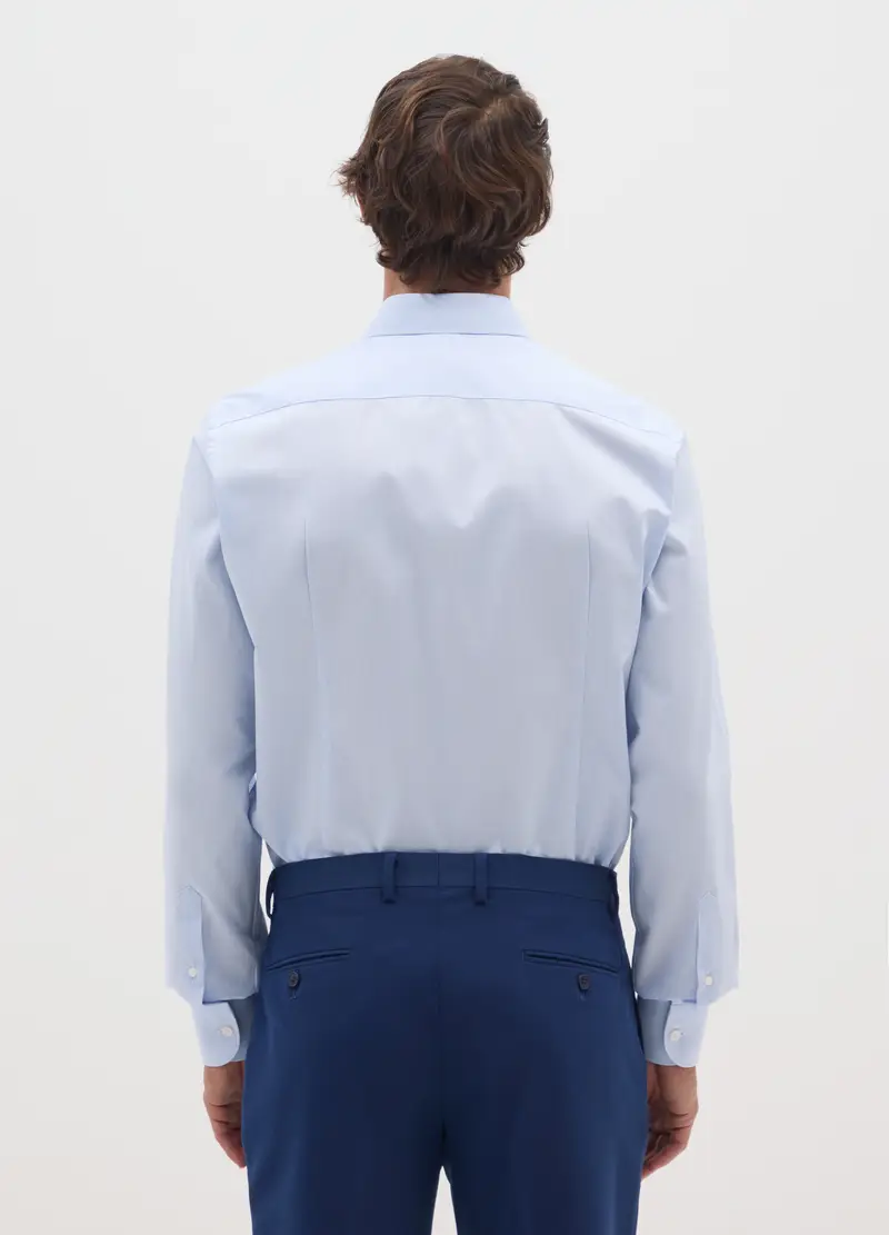 Camicia Azzurra In Puro Cotone Slim Fit Collo Alla Francese, Uomo, Azzurro miniatura 3