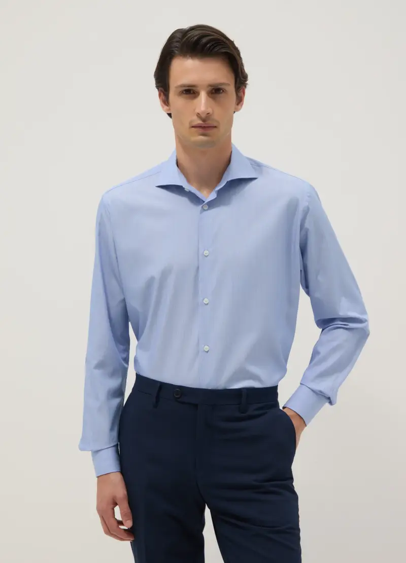 Camicia Azzurra Regular Fit Con Collo Alla Francese, Uomo, Azzurro