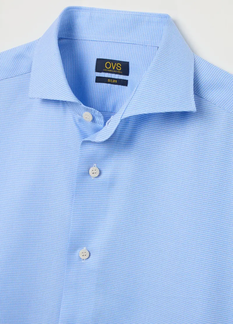 Camicia Azzurra Slim Fit In Cotone, Uomo, Denim miniatura 2