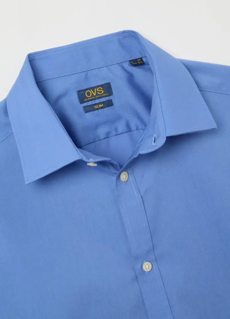 Camicia Azzurra Slim In Misto Cotone, Uomo, Blu miniatura 2