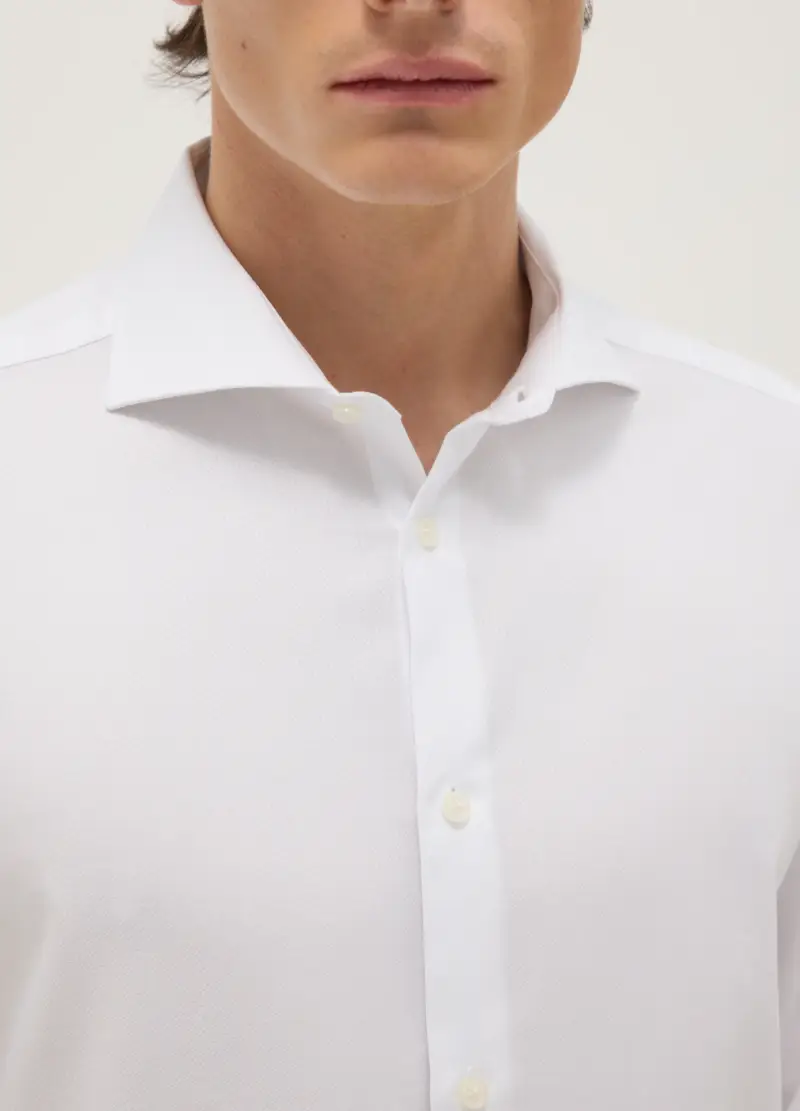 Camicia Bianca A Maniche Lunghe In Puro Cotone Slim Fit, Uomo, Bianco miniatura 2